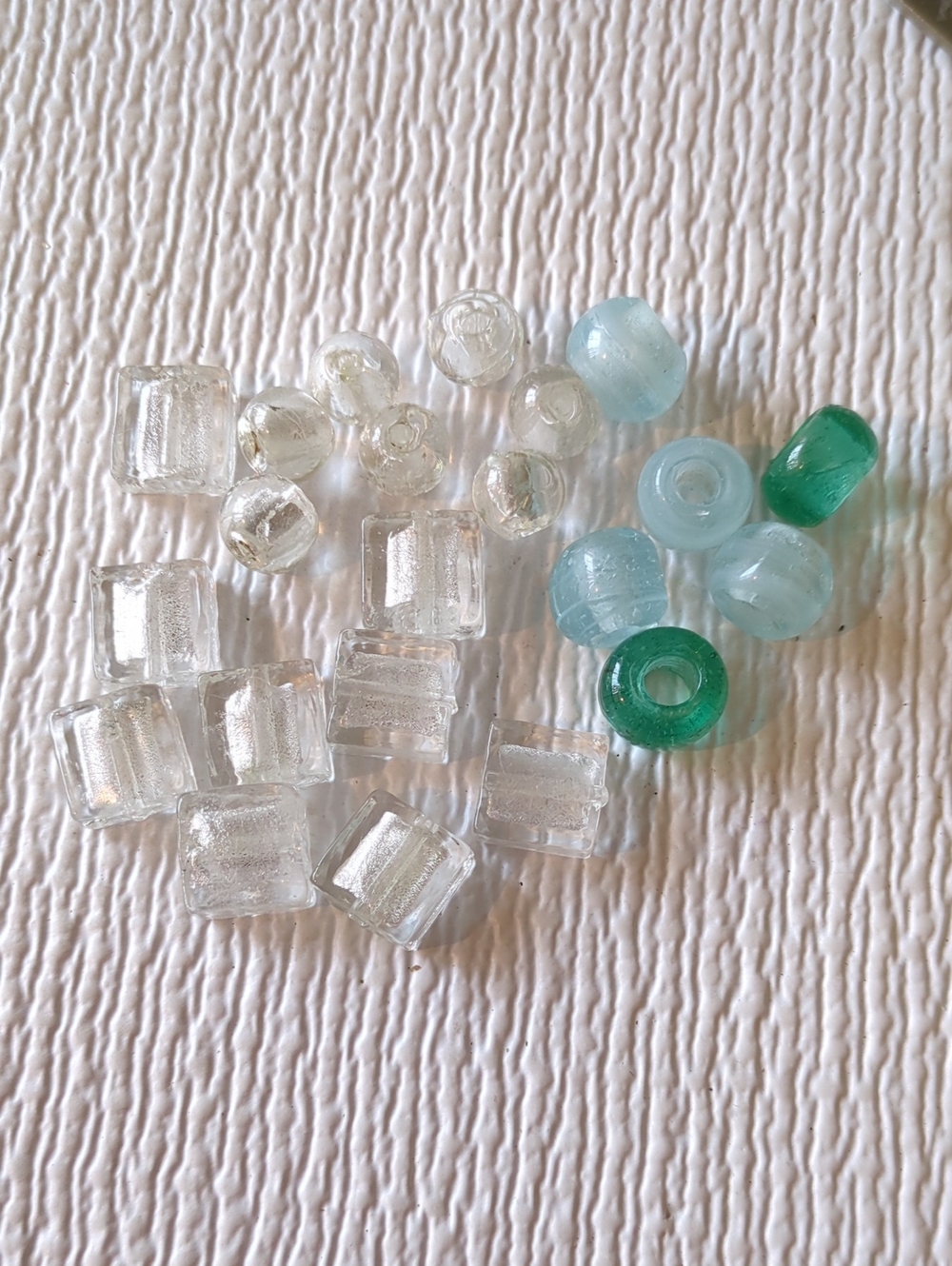 ☀️R92 Mixed Glass Lampwork Square and Round Beads - Clear, Light Blue, Green
